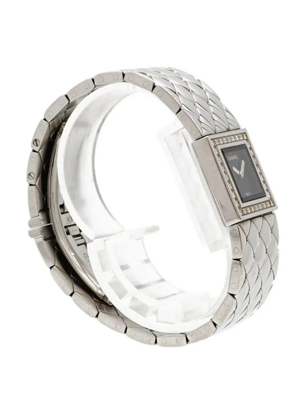 Chanel Quilted Diamond Black Dial Watch